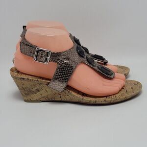 Dex Flex T Strap Metallic Thong Wedge Sandal Gem Stone Jeweled Size 8.5